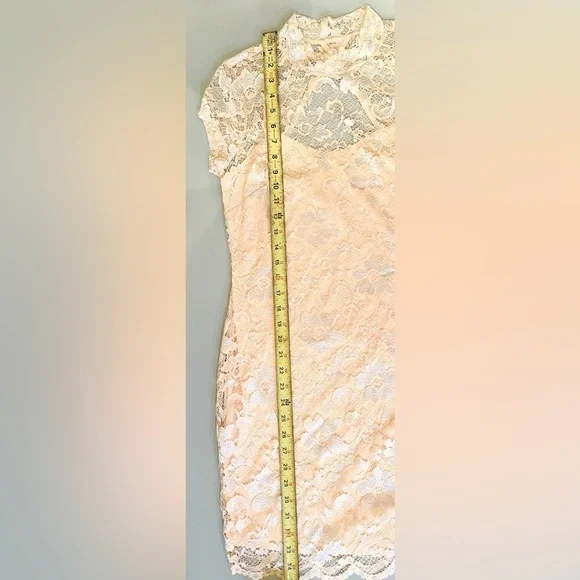 Pink Floral Lace Overlay Dress Size Medium 7/9 Mock Neck Open Back Silver - Picture 7 of 7